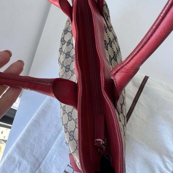 GUCCI Tote Bag GG Pattern Canvas Leather Beige Red Authentic - Picture 7 of 11